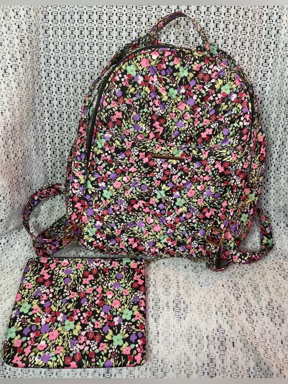 Floral Backpack w/ Detachable Cosmetics Pouch~Side & Interior Pockets NWOT